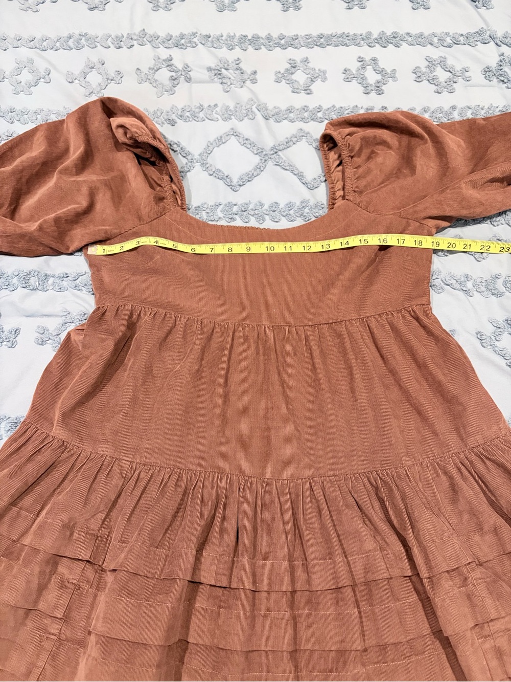 American Eagle Outfitters Brown Puff-Sleeve Tiered Mini Dress - Picture 8 of 11